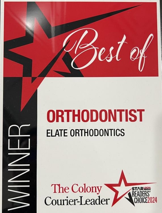 Elate Orthodontics awarded 2024 Readers’ Choice Best Orthodontist in The Colony TX by Star Local Media serving Frisco Prosper Little Elm Carrollton and Lewisville